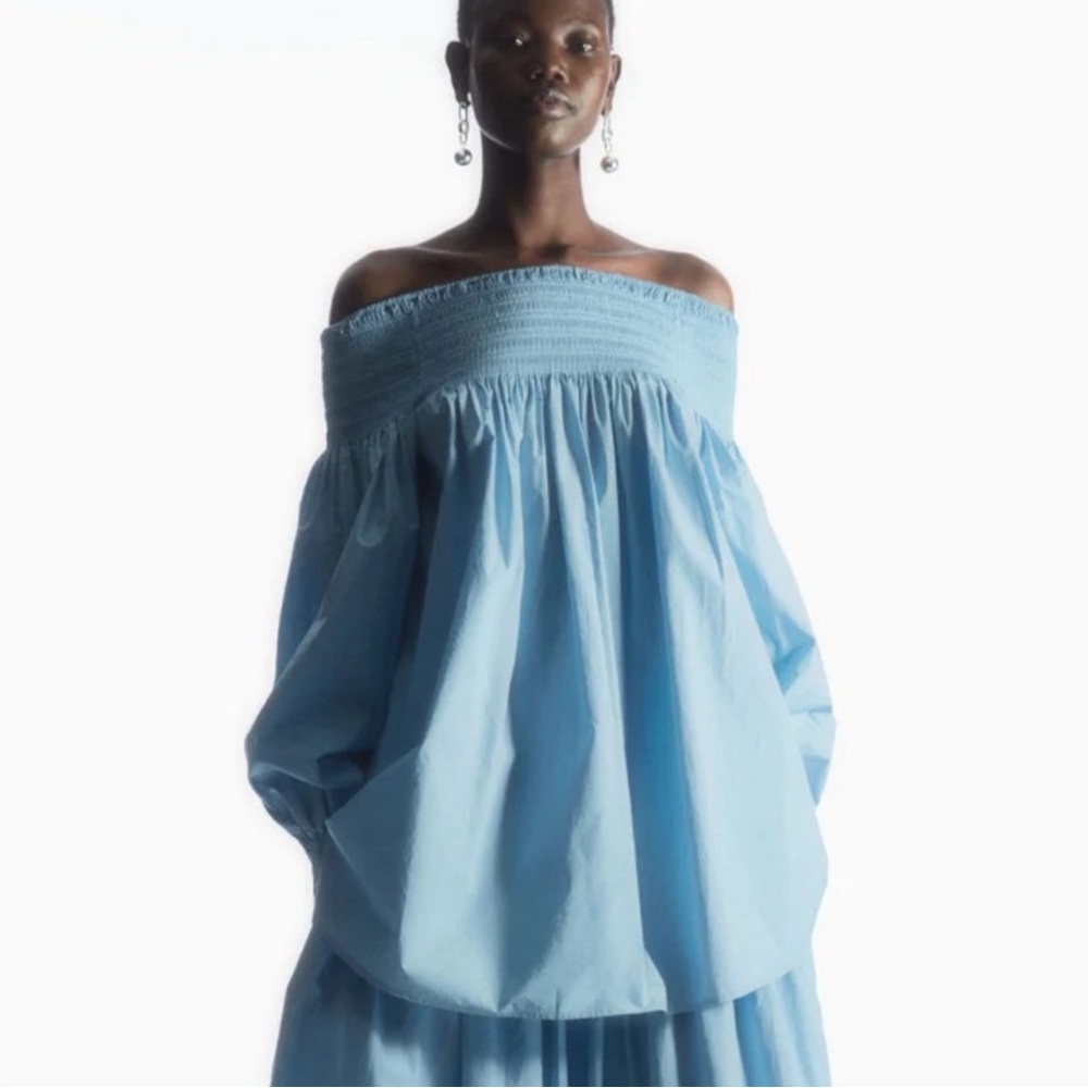 COS Smocked Blue Off The Shoulder Top